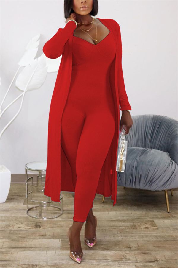 Red Fashion Solid pencil Long Sleeve Two Pieces