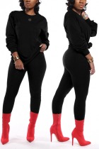 Black Fashion Casual Long Sleeve O Neck Regular Sleeve Regular Solid Two Pieces