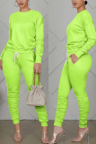 Fluorescent Green Fashion Casual Long Sleeve O Neck Regular Sleeve Regular Solid Two Pieces
