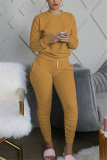 Yellow Fashion Casual Long Sleeve O Neck Regular Sleeve Regular Solid Two Pieces