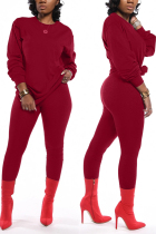 Wine Red Fashion Casual Long Sleeve O Neck Regular Sleeve Regular Solid Two Pieces