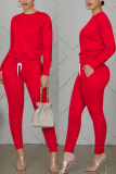 Red Fashion Casual Long Sleeve O Neck Regular Sleeve Regular Solid Two Pieces