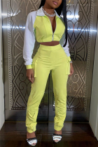 Yellow Active Patchwork pencil Long Sleeve Two Pieces