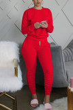 Rose Red Fashion Casual Long Sleeve O Neck Regular Sleeve Regular Solid Two Pieces