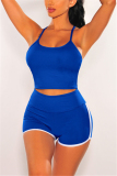Royal Blue Casual Sportswear Sleeveless Spaghetti Strap Off The Shoulder Short Solid Two Pieces