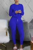 Royal Blue Fashion Casual Long Sleeve O Neck Regular Sleeve Regular Solid Two Pieces