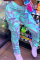 Sky Blue Blends Elastic Fly Mid Print Straight Pants Bottoms