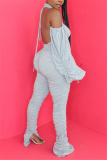 Light Gray Sexy Turtleneck Long Sleeve Off The Shoulder Skinny Solid Jumpsuits