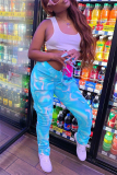 Cyan Blends Elastic Fly Mid Print Straight Pants Bottoms