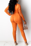 Orange Fashion Casual adult Ma'am Solid Draped Two Piece Suits pencil Long Sleeve Two Pieces