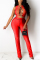 Red Fashion Sexy Sleeveless O Neck Tank Short Solid Two Pieces