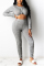 Grey Fashion Casual adult Ma'am Solid Draped Two Piece Suits pencil Long Sleeve Two Pieces
