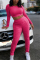 rose red Fashion Casual adult Ma'am Solid Draped Two Piece Suits pencil Long Sleeve Two Pieces