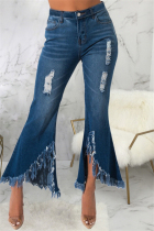 Deep Blue Fashion Casual Regular Solid Wide Leg Jeans