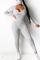 Gray Fashion Casual V Neck Long Sleeve Regular Sleeve Skinny Solid Jumpsuits (With Mask)