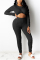 Black Fashion Casual adult Ma'am Solid Draped Two Piece Suits pencil Long Sleeve Two Pieces