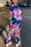 rose red and blue Casual Print Tie-dye Turndown Collar Outerwear