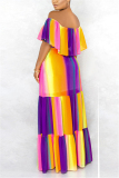 colour Fashion Street Print Bateau Neck Short Sleeve Floor Length A Line Dresses