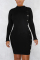 Black Fashion Casual Regular Sleeve Long Sleeve O Neck Mini Solid Dresses