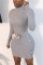 Gray Fashion Casual Regular Sleeve Long Sleeve O Neck Mini Solid Dresses