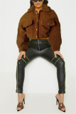 Khaki Fashion Casual Turndown Collar Long Sleeve Regular Sleeve Solid Coats