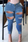 Medium Blue Fashion Casual Solid Plus Size Mid Waist Broken Hole Jeans