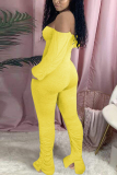 Yellow Fashion Sexy Adult Solid Patchwork Bateau Neck Skinny Jumpsuits