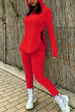 Rose Red Fashion Casual Long Sleeve Hooded Collar Regular Sleeve Regular Solid Two Pieces