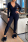 Black Fashion Casual V Neck Long Sleeve Regular Sleeve Skinny Solid Jumpsuits
