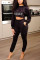 Black Fashion Long Sleeve O Neck Regular Sleeve Short Letter Print Two Pieces