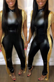 Black Fashion Sexy Turtleneck Tank Skinny Solid Jumpsuits (Without Belt)