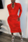 Red Fashion Casual Regular Sleeve Long Sleeve Mandarin Collar Printed Dress Mid Calf Print Tie Dye Dresses