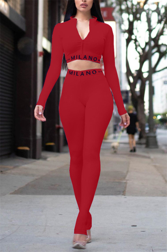 Wine Red Casual adult Ma'am Patchwork Solid Two Piece Suits pencil Long Sleeve Two Pieces