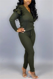 Green Sexy Solid O Neck Long Sleeve Regular Two Pieces
