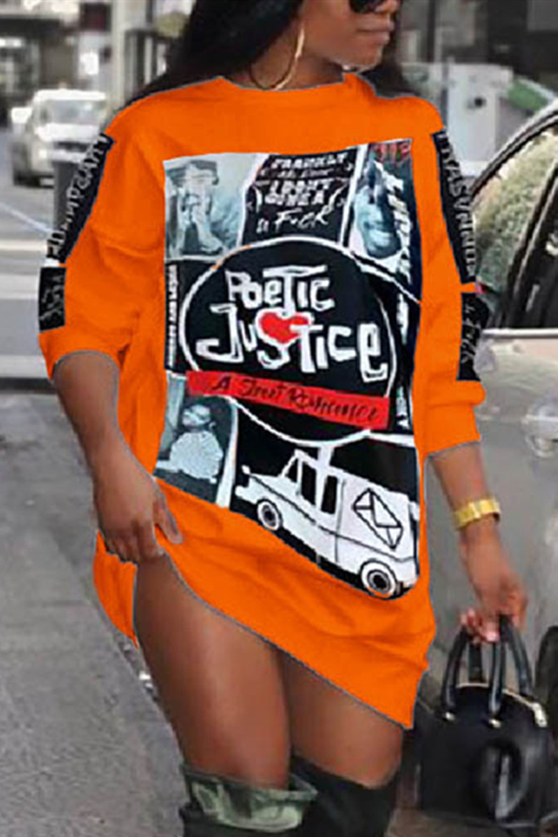 

Orange Sexy Sleeve O neck A-Line Knee-Length Dresses