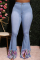Light Blue Fashion Street Adult Patchwork Tassel Mid Waist Boot Cut Denim