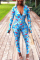 Blue Fashion Casual V Neck Long Sleeve Regular Sleeve Skinny Butterfly Print Jumpsuits