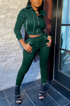 Black Green Casual Street Sportswear Spandex Blends Rhinestone Solid Pocket Hooded Collar Long Sleeve Regular Sleeve Regular Two Pieces