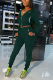 Black Green Casual Street Sportswear Spandex Blends Rhinestone Solid Pocket Hooded Collar Long Sleeve Regular Sleeve Regular Two Pieces