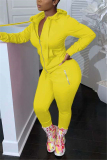Yellow Fashion Casual Long Sleeve Hooded Collar Regular Sleeve Regular Solid Two Pieces