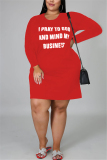 Red Fashion Europe and America Street O Neck Letter Print Plus Size