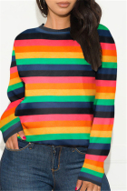 Stripe Fashion Casual Adult Striped O Neck Tops
