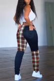 rose red Casual Patchwork Patchwork Bottoms