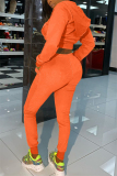 Orange Casual Street Sportswear Spandex Blends Rhinestone Solid Pocket Hooded Collar Long Sleeve Regular Sleeve Regular Two Pieces