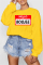 Yellow Casual Sportswear Print O Neck Mid Waist Tops