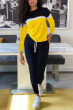 Yellow Fashion Sportswear Adult Patchwork Solid Patchwork O Neck Long Sleeve Regular Sleeve Regular Two Pieces