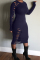 Ink Green Fashion Sexy Regular Sleeve Long Sleeve O Neck Mid Calf Solid Dresses
