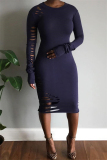 White Fashion Sexy Regular Sleeve Long Sleeve O Neck Mid Calf Solid Dresses