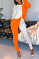 Orange Fashion Casual Long Sleeve O Neck Regular Sleeve Regular Patchwork Two Pieces