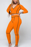 Orange Casual Sportswear Long Sleeve Zipper Collar Regular Sleeve Short Patchwork Two Pieces